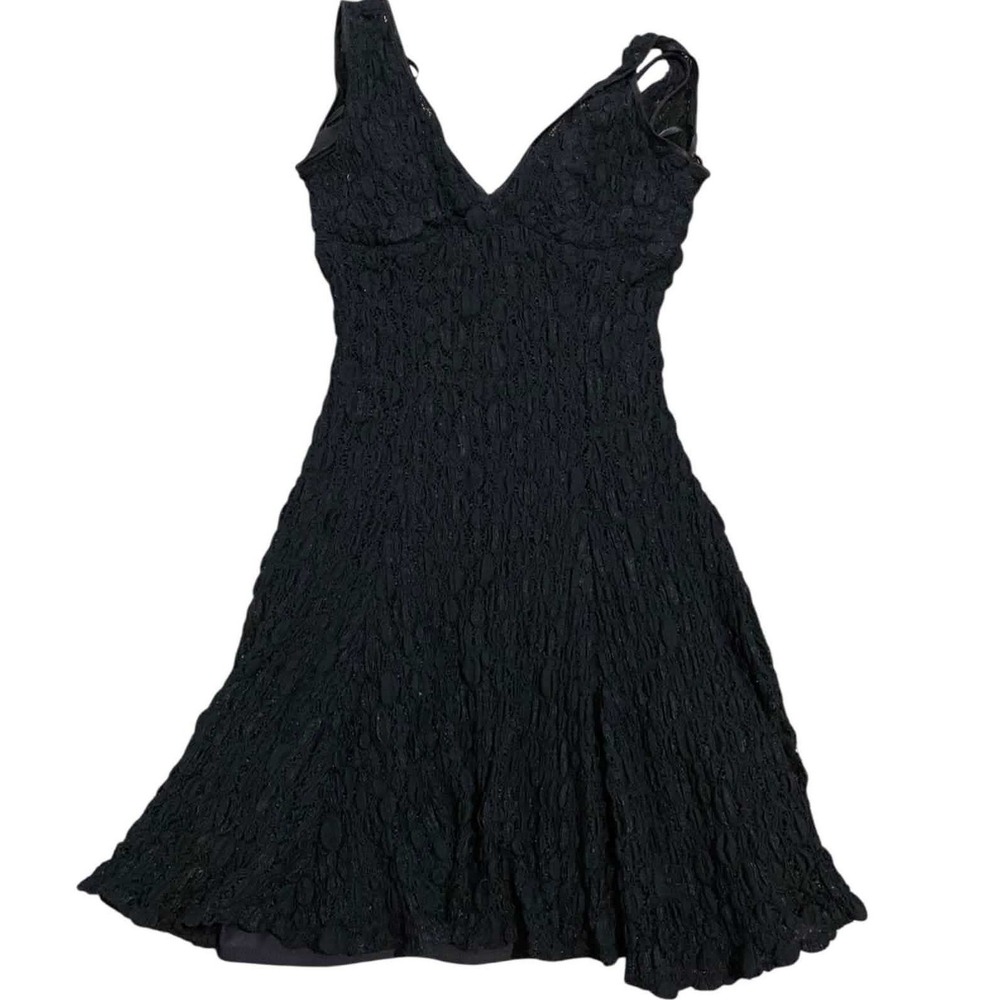 Vintage Cache Black Lace Mini Dress 90s Y2K Fit Flare Stretch USA Petite Small